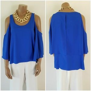 Large Blue Gianni Bini Cold Shoulder Blouse